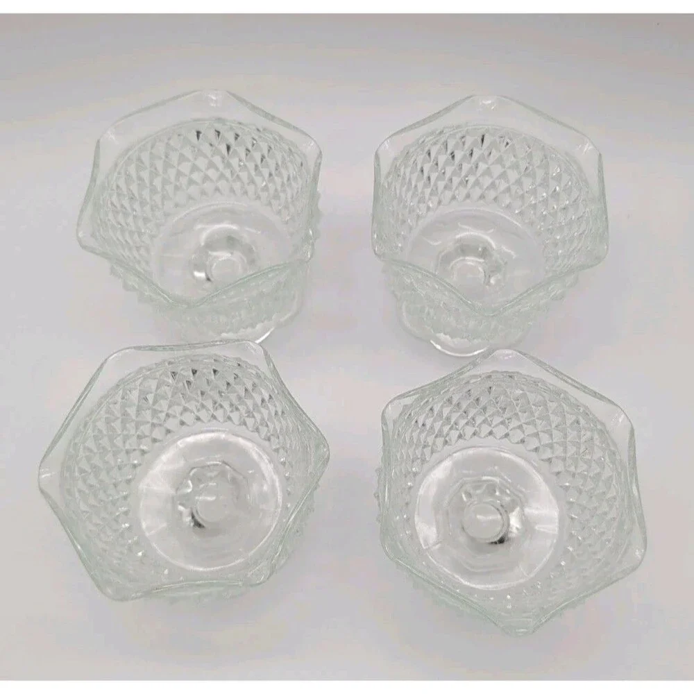 Indiana Glass Diamond Point Small Pedestal Bowl Mayonnaise Bowls Or Dessert Cups